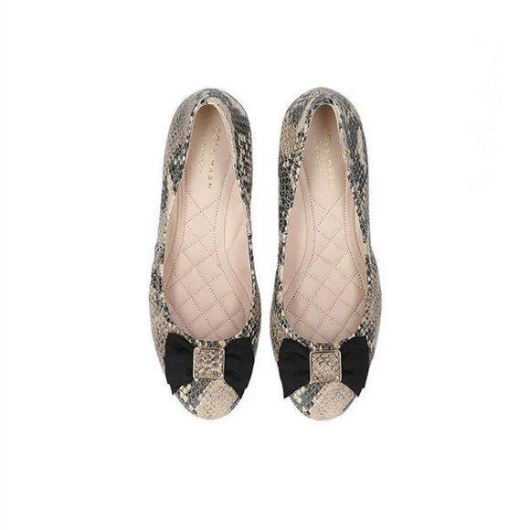 Cole Haan Shoes - Cole Haan Tali Soft Bow Wedge Pump Snake Print Black Bow Classic Comfort Heel